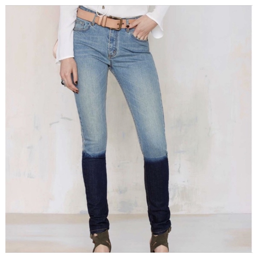 NASTY GAL DIP DYED BLUE DENIM JEANS - Picture 1 of 2
